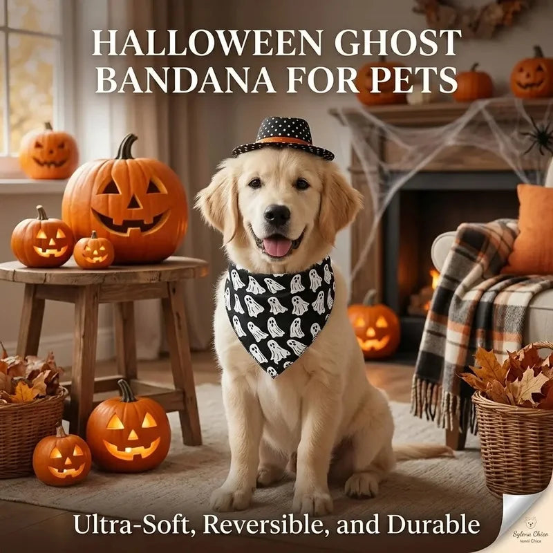 Ghost Print Halloween Bandana for Small Dogs and Cats