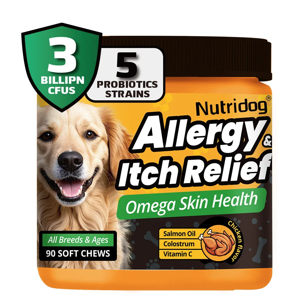 NUTRIDOG Dog Allergy Itch Relief Supplements With Omega-3 Vitamin C Support Skin Immune Health Supplement Nutrition 90 Chews - Rover Rituals
