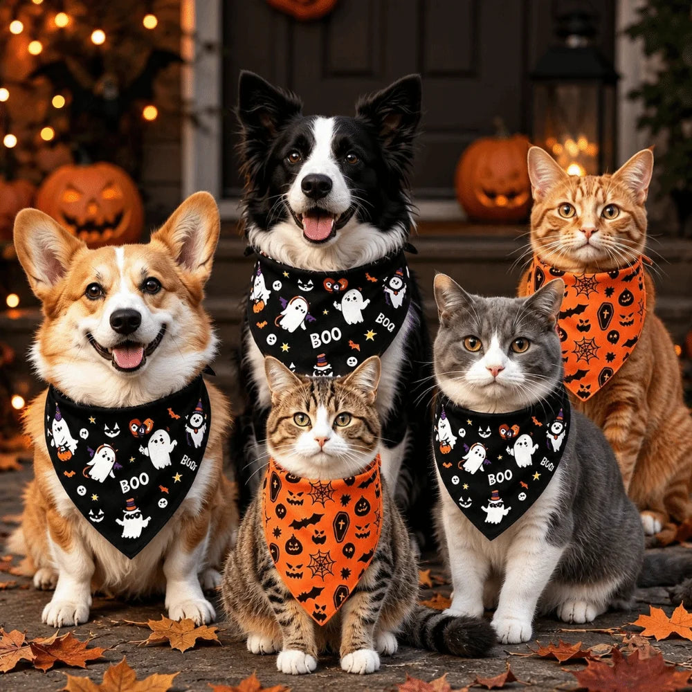 Ghost and Pumpkin Halloween Bandana for Dogs and Cats