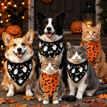 Ghost and Pumpkin Halloween Bandana for Dogs and Cats