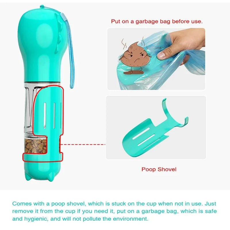 Rover Rituals | Portable dog water bottle feeder with poop bag | PawPal 4 in 1 bottle