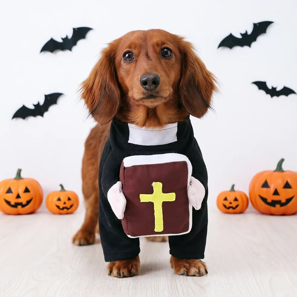 Dog Priest Costume with Bible Prop for Halloween