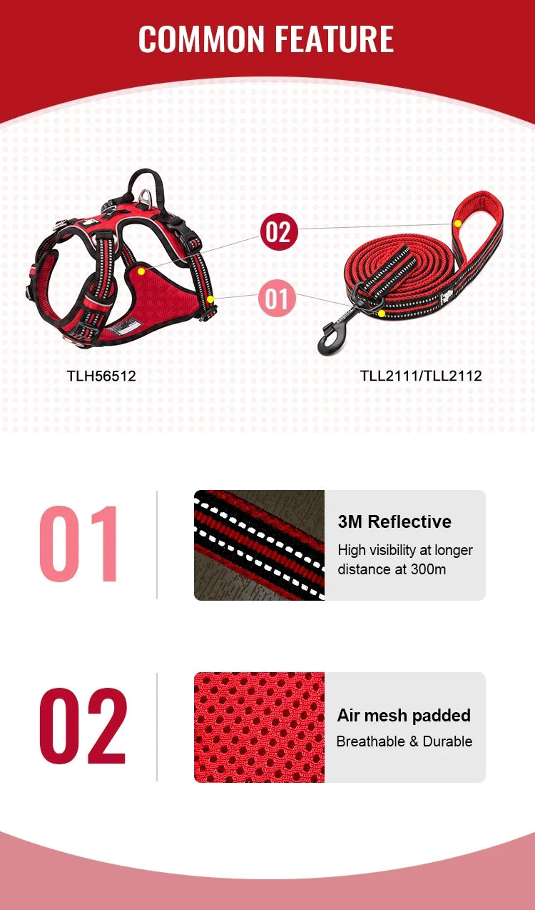 TrueLove No Pull Dog Harness and Leash Set - Reflective & Adjustable Walking Harness