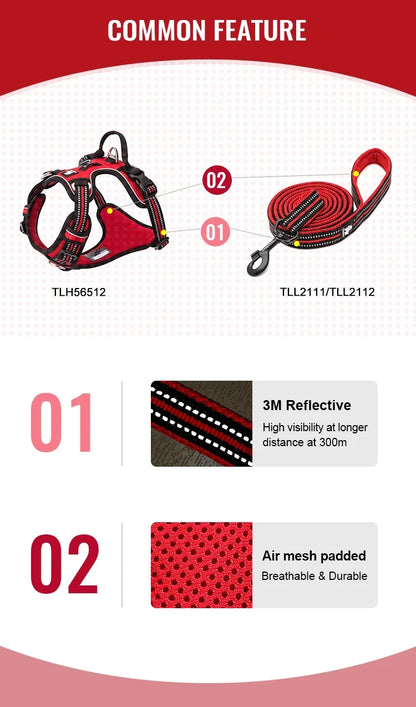TrueLove No Pull Dog Harness and Leash Set - Reflective & Adjustable Walking Harness