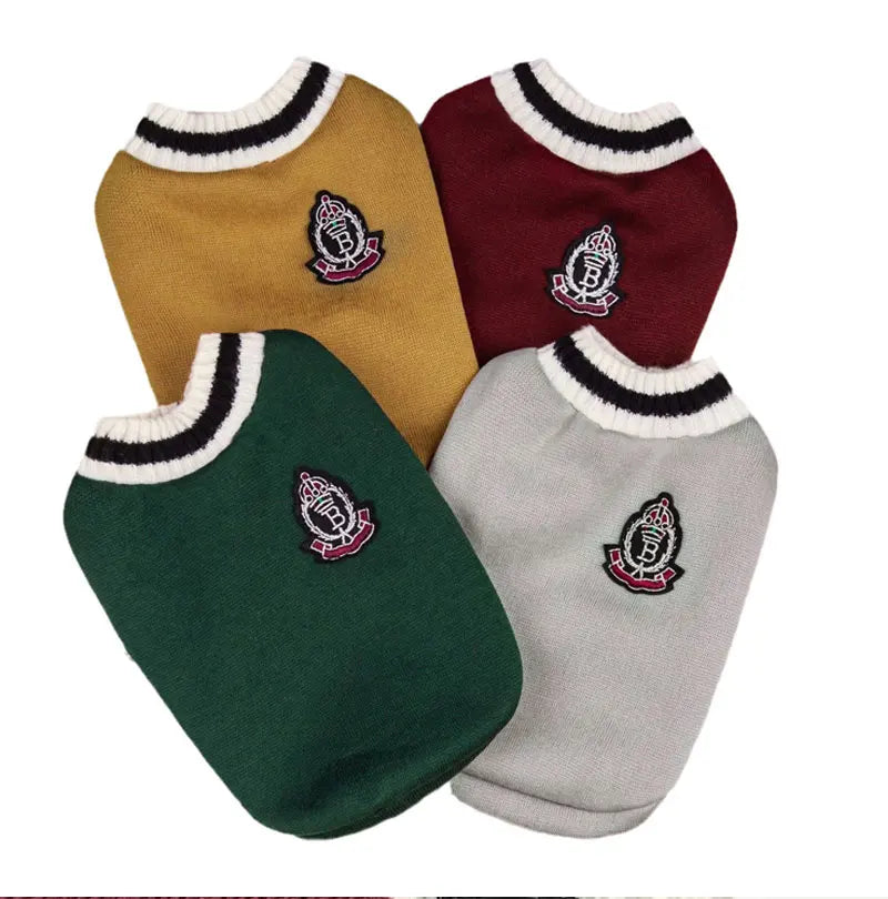 Winter Warm Dog Sweater College Style V-neck Knitwear Coat | Dog Clothes