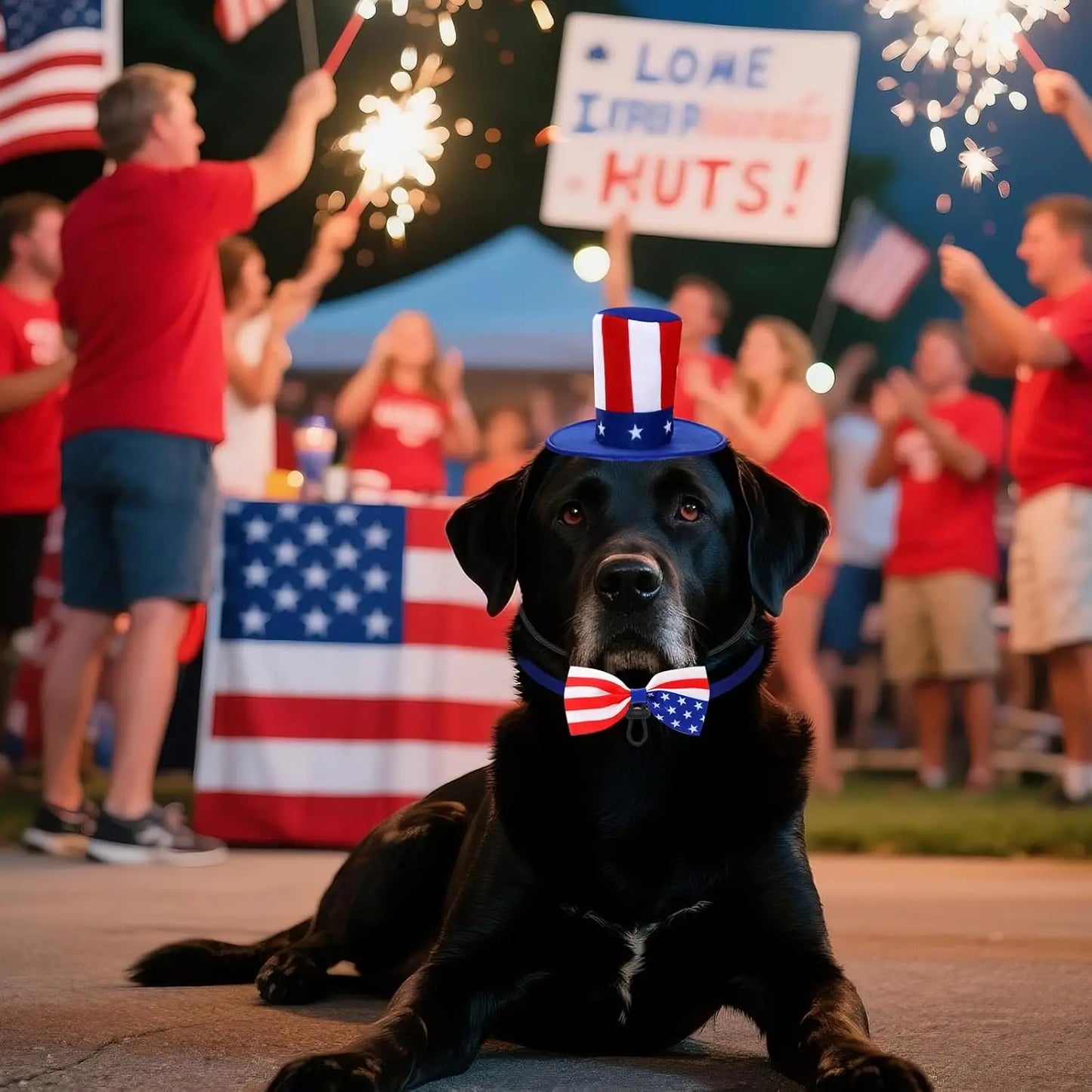 4th of July Dog Top Hat & Bow Tie Collar Set | Patriotic Pet Costume