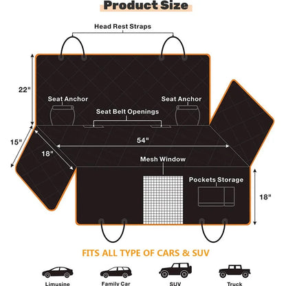 Waterproof Car Back Seat Cover for Dogs with 2 Storage Pockets – Pet Hammock Protector
