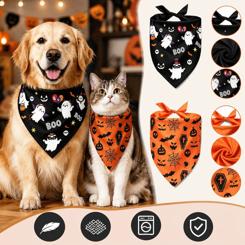 Ghost and Pumpkin Halloween Bandana for Dogs and Cats