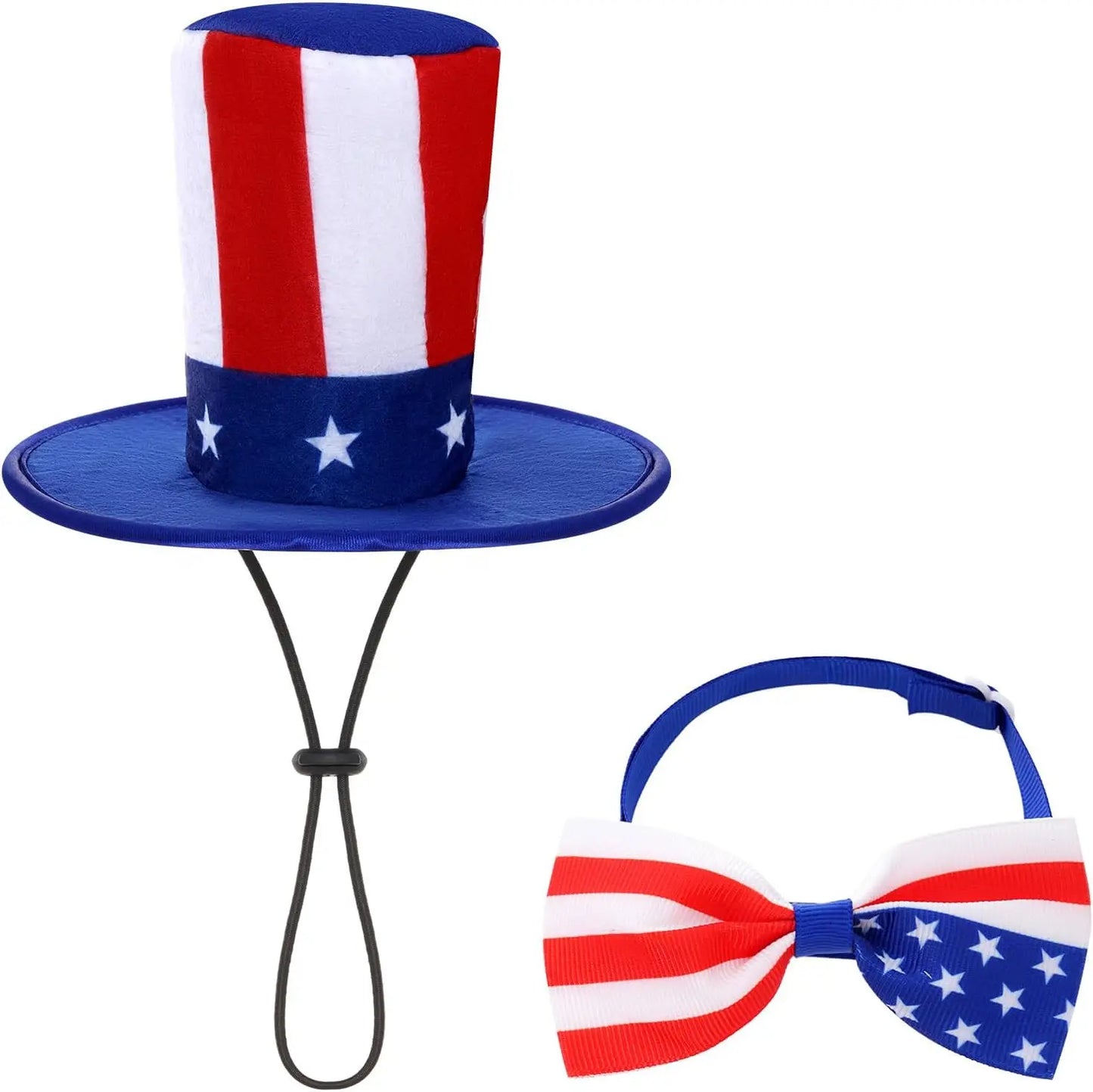 4th of July Dog Top Hat & Bow Tie Collar Set | Patriotic Pet Costume