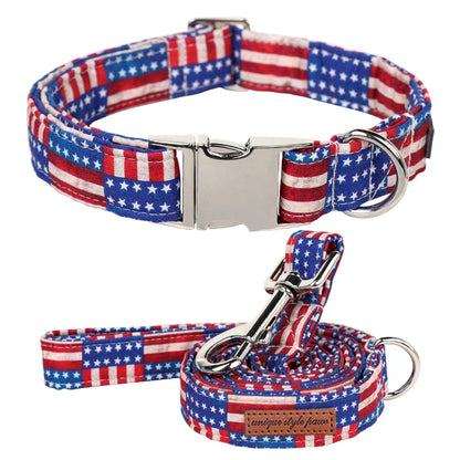 American Flag Dog Collar with Bowtie Sets | Independence Day 4th of July Pet Collar
