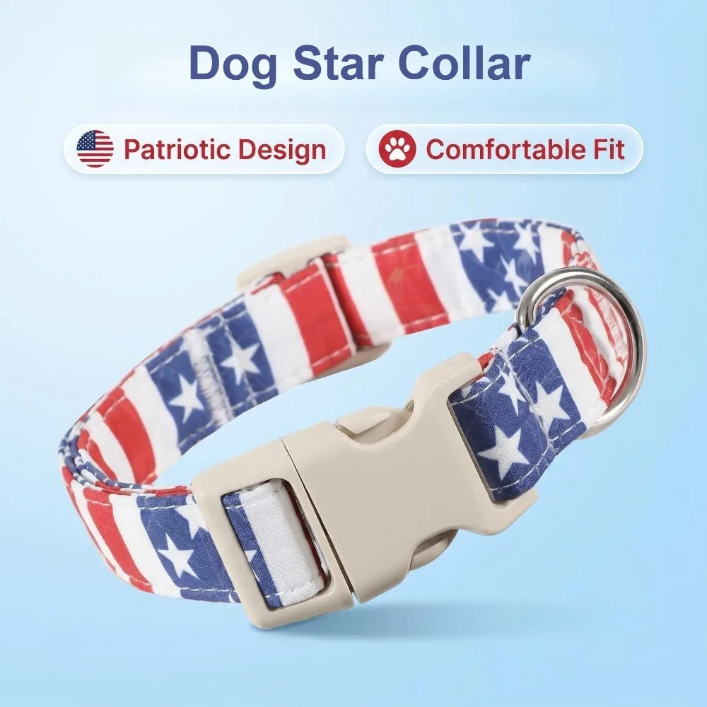 Patriotic Star Dog Collar | Soft Cotton American Flag Collar