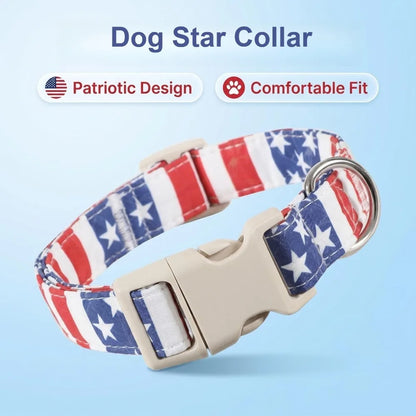 Patriotic Star Dog Collar | Soft Cotton American Flag Collar