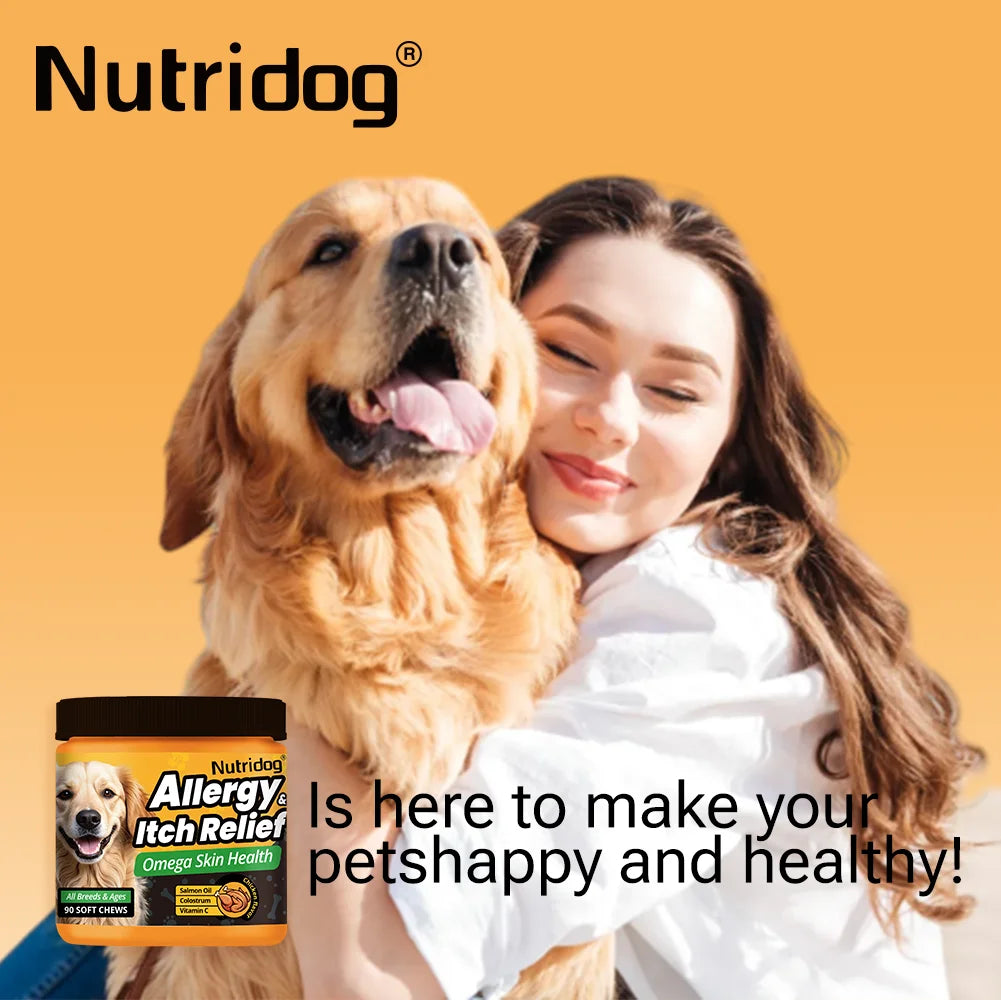 NUTRIDOG Dog Allergy Itch Relief Supplements With Omega-3 Vitamin C Support Skin Immune Health Supplement Nutrition 90 Chews - Rover Rituals