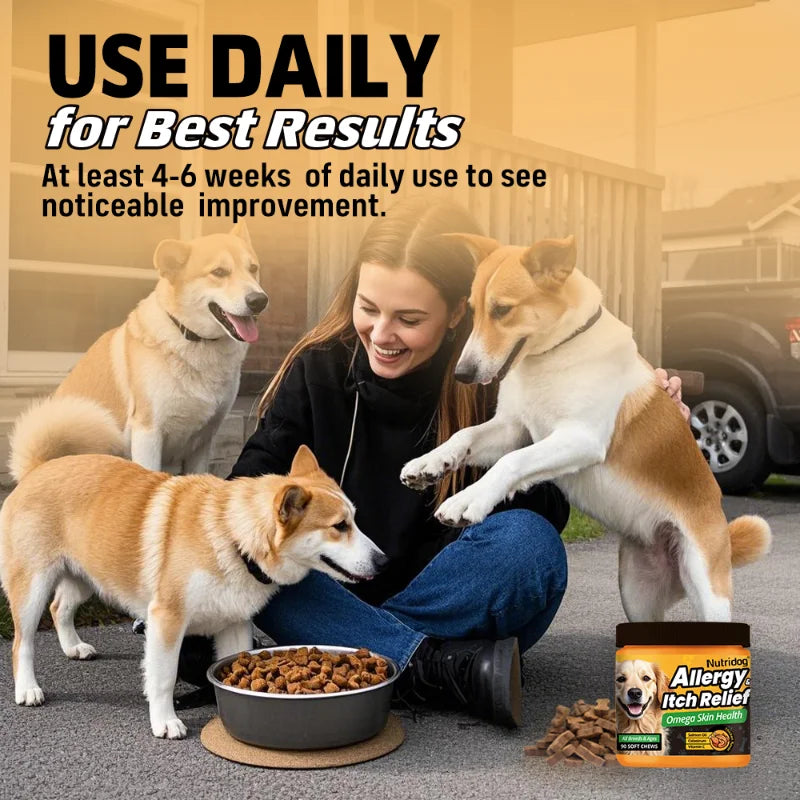 NUTRIDOG Dog Allergy Itch Relief Supplements With Omega-3 Vitamin C Support Skin Immune Health Supplement Nutrition 90 Chews - Rover Rituals