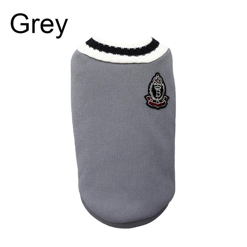 Winter Warm Dog Sweater College Style V-neck Knitwear Coat | Dog Clothes