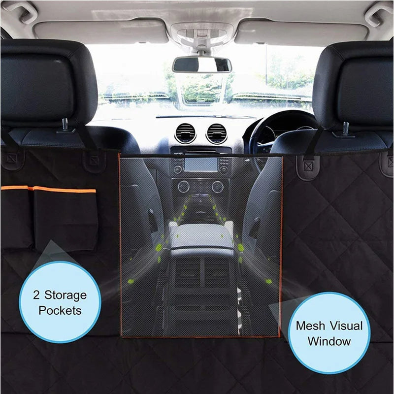 Waterproof Car Back Seat Cover for Dogs with 2 Storage Pockets – Pet Hammock Protector