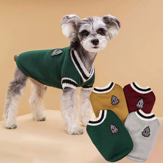 Winter Warm Dog Sweater College Style V-neck Knitwear Coat | Dog Clothes