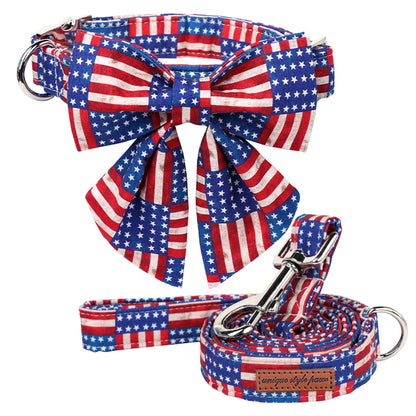 American Flag Dog Collar with Bowtie Sets | Independence Day 4th of July Pet Collar