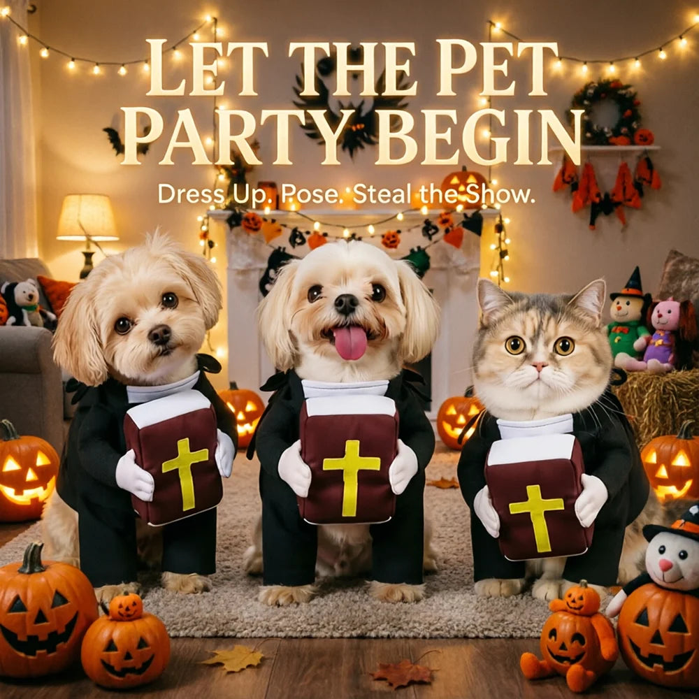 Dog Priest Costume with Bible Prop for Halloween