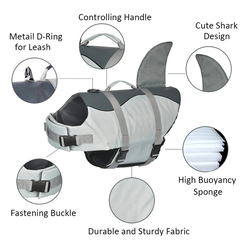 Mermaid & Shark Dog Life Jacket – Super Buoyancy with Handle & Reflective Strips