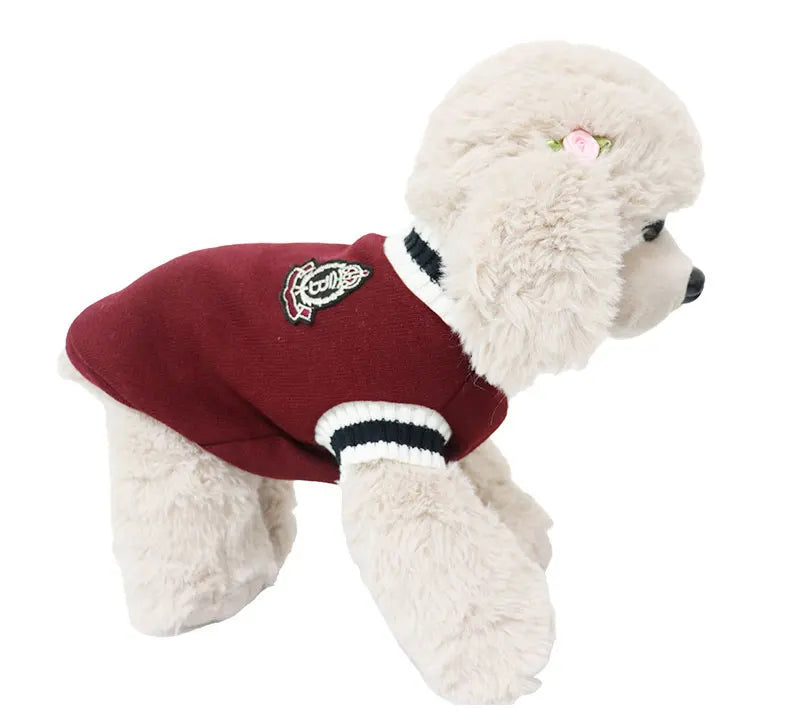 Winter Warm Dog Sweater College Style V-neck Knitwear Coat | Dog Clothes