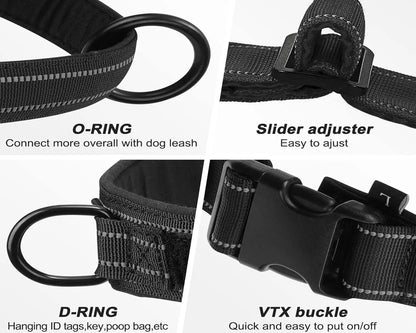 Tactical No-Pull Dog Harness – Heavy-Duty Padded Vest with Reflective Strips