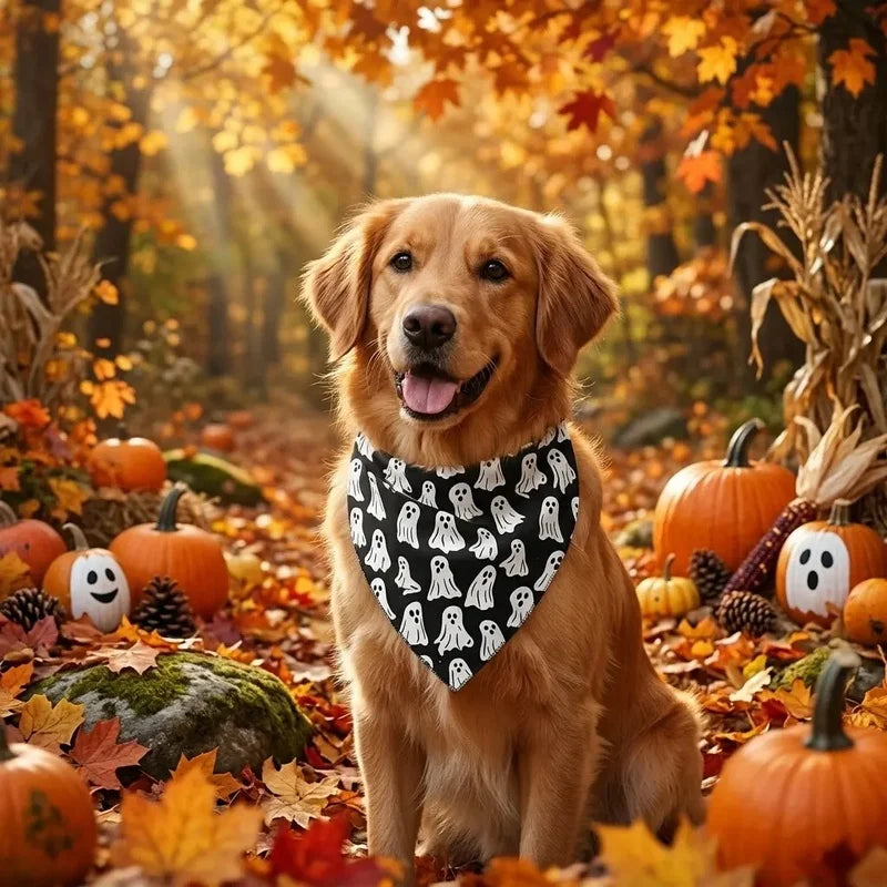 Ghost Print Halloween Bandana for Small Dogs and Cats
