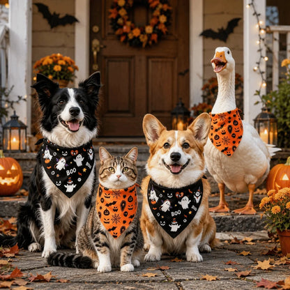 Ghost and Pumpkin Halloween Bandana for Dogs and Cats