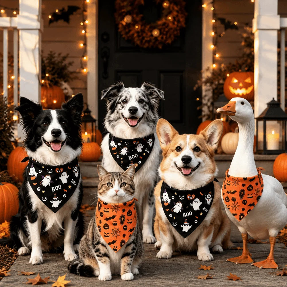 Ghost and Pumpkin Halloween Bandana for Dogs and Cats