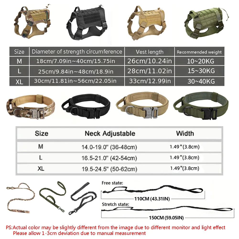 Conjuntos de arneses y correas tácticos para perros medianos y grandes y collares para perros