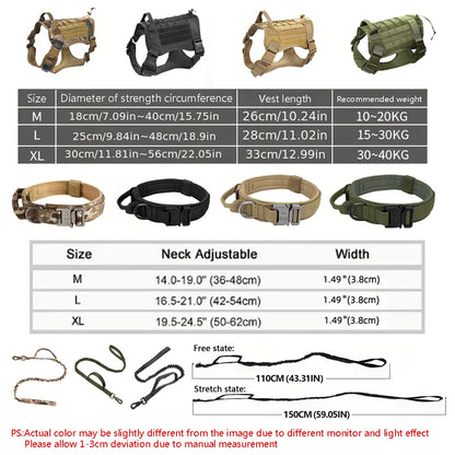 Conjuntos de arneses y correas tácticos para perros medianos y grandes y collares para perros